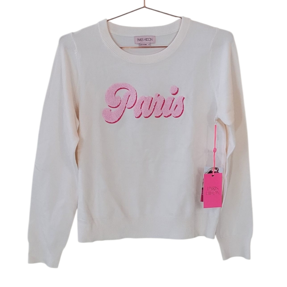 PARIS HILTON Boucle Patch Paris Sweater in Gardenia Size M